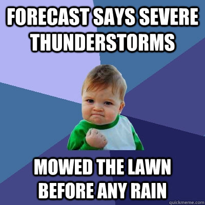 forecast says severe thunderstorms mowed the lawn before any rain  Success Kid