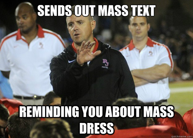 Sends out mass text Reminding you about mass dress - Sends out mass text Reminding you about mass dress  Misc