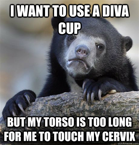 I want to use a diva cup But my torso is too long for me to touch my cervix  Confession Bear