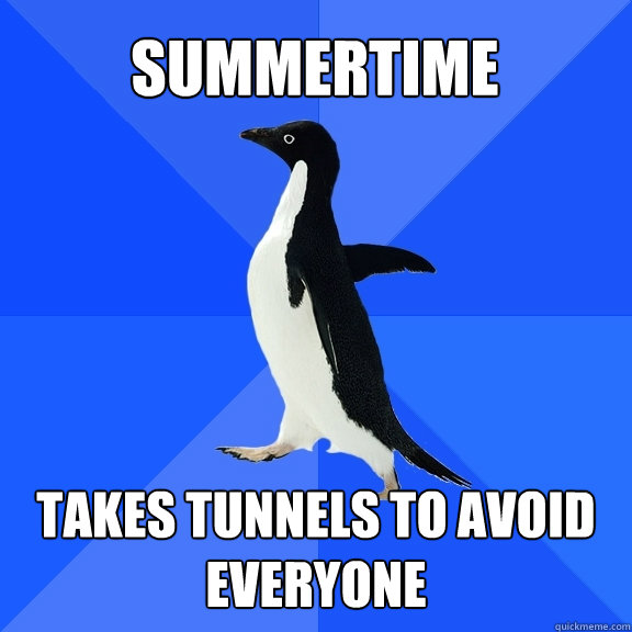 summertime  takes tunnels to avoid everyone  Socially Awkward Penguin