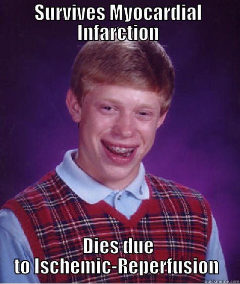 SURVIVES MYOCARDIAL INFARCTION DIES DUE TO ISCHEMIC-REPERFUSION  Bad Luck Brian