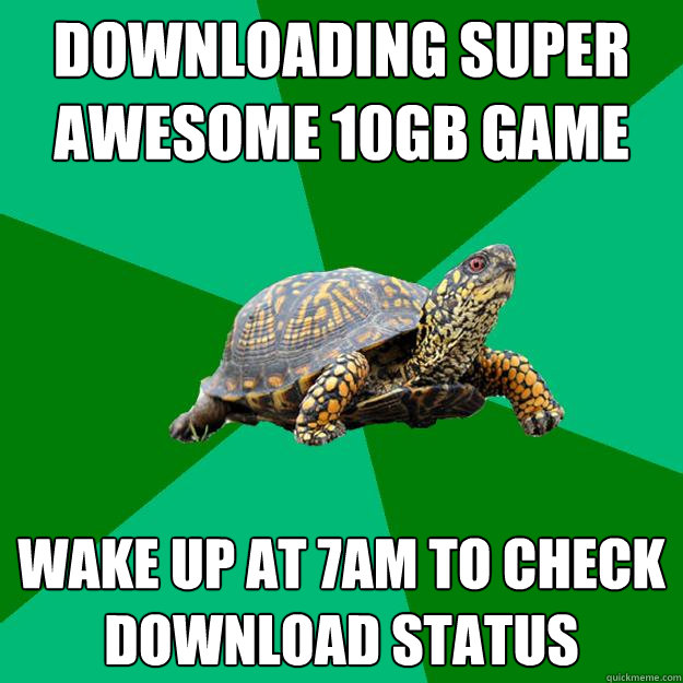 downloading super awesome 10gb game wake up at 7am to check download status  Torrenting Turtle