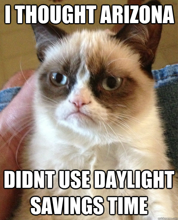I thought arizona didnt use daylight savings time - I thought arizona didnt use daylight savings time  Grumpy Cat