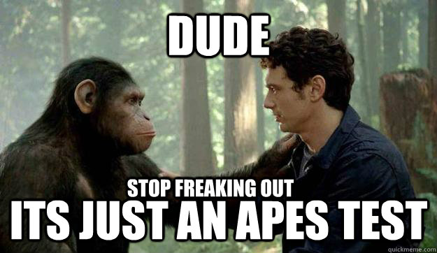 Dude  Its just an Apes test stop freaking out - Dude  Its just an Apes test stop freaking out  Dude Monkey