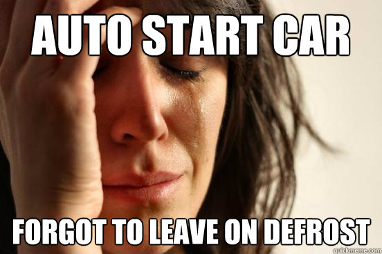 Auto start car Forgot to leave on defrost  First World Problems