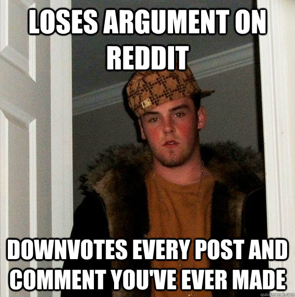 loses argument on reddit downvotes every post and comment you've ever made - loses argument on reddit downvotes every post and comment you've ever made  Scumbag Steve