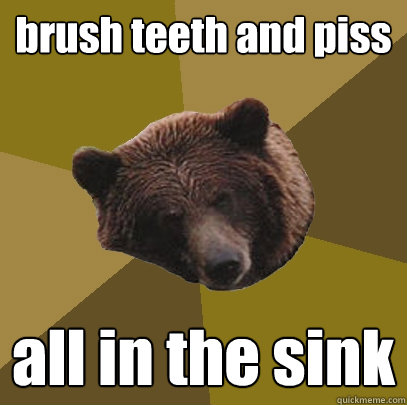 brush teeth and piss all in the sink - brush teeth and piss all in the sink  Lazy Bachelor Bear