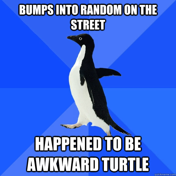 bumps into random on the street happened to be awkward turtle  Socially Awkward Penguin