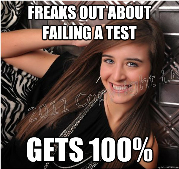freaks out about failing a test gets 100% - freaks out about failing a test gets 100%  Misc