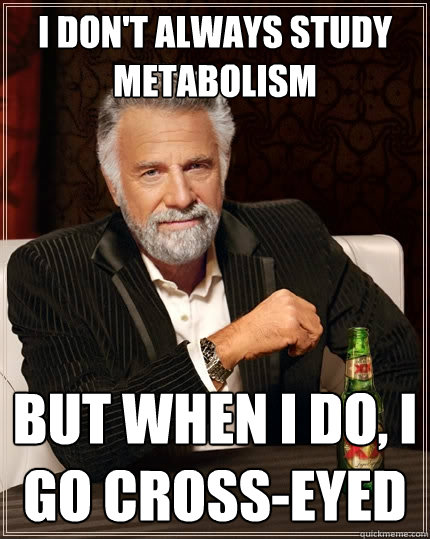 I don't always study metabolism But when I do, I go cross-eyed  The Most Interesting Man In The World