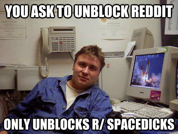 you ask to unblock reddit only unblocks r/ spacedicks  