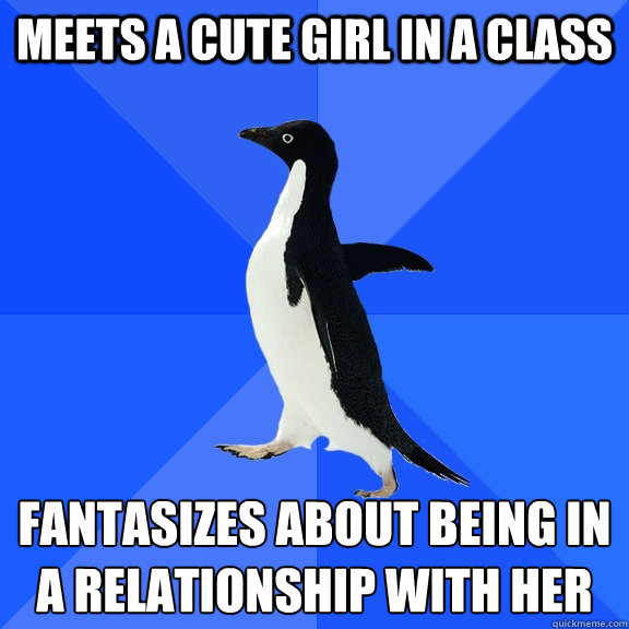 Meets a cute girl in a class Fantasizes about being in a relationship with her  Socially Awkward Penguin