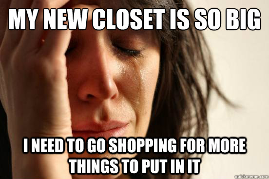 My new closet is so big I need to go shopping for more things to put in it  First World Problems
