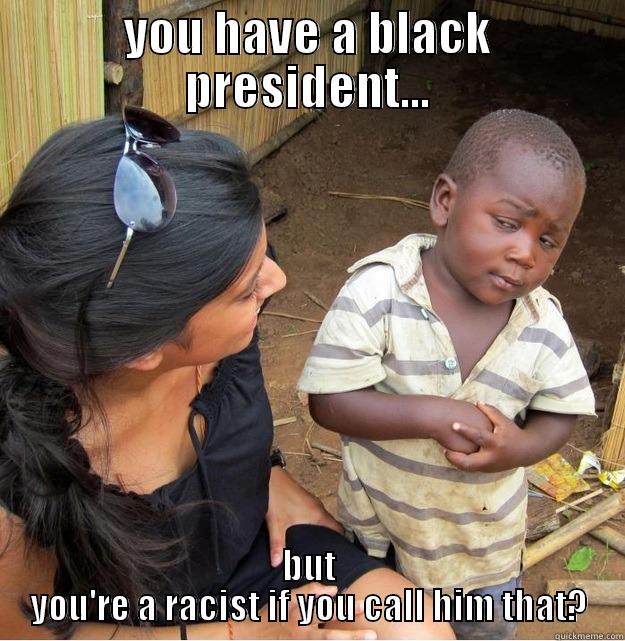 even a black kid doesn't understand - YOU HAVE A BLACK PRESIDENT... BUT YOU'RE A RACIST IF YOU CALL HIM THAT? Skeptical Third World Kid