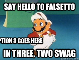 Say Hello to falsetto in three, two swag Caption 3 goes here  60s mario