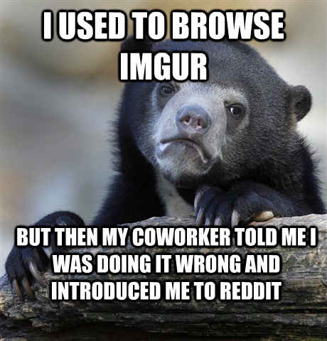I used to browse imgur but then my coworker told me i was doing it wrong and introduced me to reddit  Confession Bear