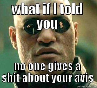 WHAT IF I TOLD YOU NO ONE GIVES A SHIT ABOUT YOUR AVIS Matrix Morpheus