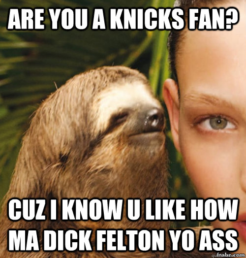 Are you a knicks fan? Cuz i know u like how ma dick felton yo ass  rape sloth