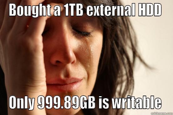 BOUGHT A 1TB EXTERNAL HDD ONLY 999.89GB IS WRITABLE First World Problems