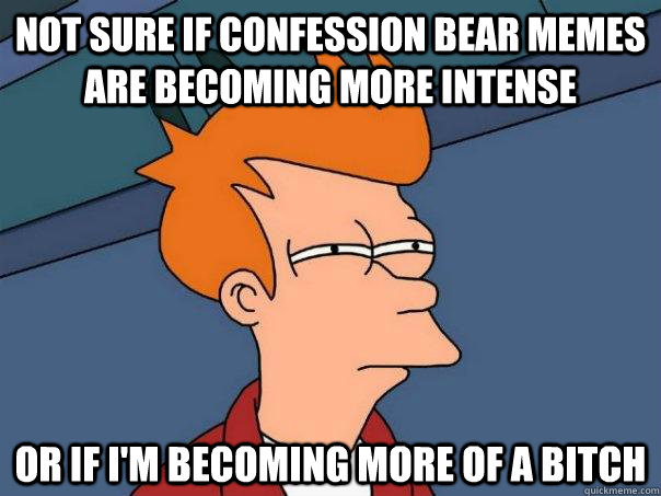 Not sure if Confession bear memes are becoming more intense Or if i'm becoming more of a bitch  Futurama Fry