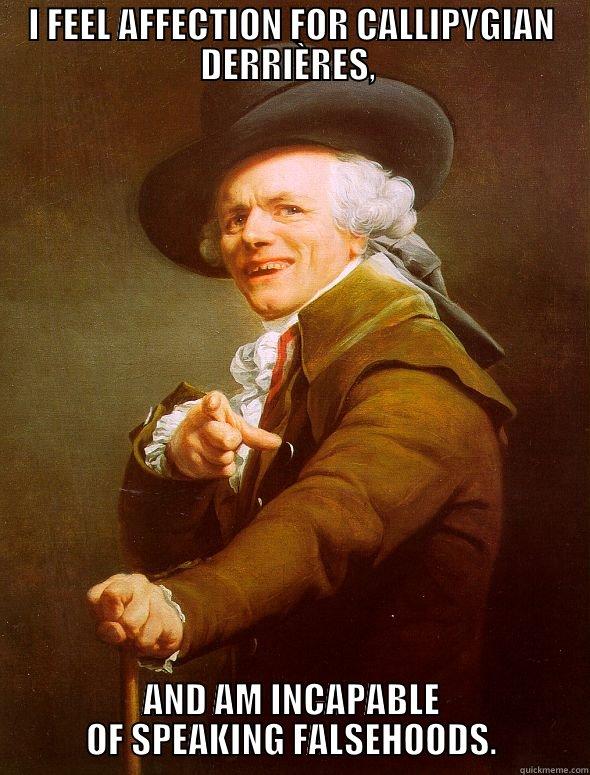 I FEEL AFFECTION FOR CALLIPYGIAN DERRIÈRES,  AND AM INCAPABLE OF SPEAKING FALSEHOODS. Joseph Ducreux