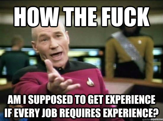 How the fuck Am I supposed to get experience if every job requires experience?  Annoyed Picard HD