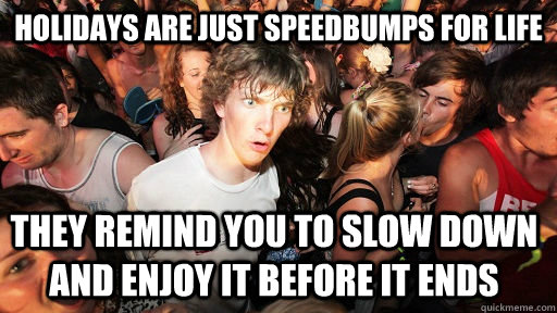 Holidays are just speedbumps for life they remind you to slow down and enjoy it before it ends  Sudden Clarity Clarence