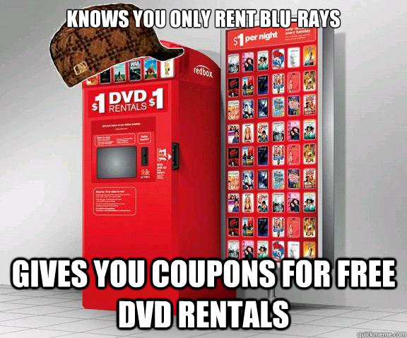 Knows you only rent Blu-Rays Gives you coupons for free DVD rentals  