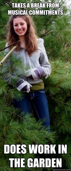 Takes a break from musical commitments does work in the garden - Takes a break from musical commitments does work in the garden  Garden Oboe