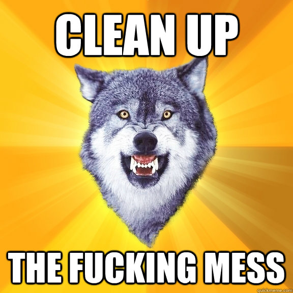clean up the fucking mess - clean up the fucking mess  Courage Wolf