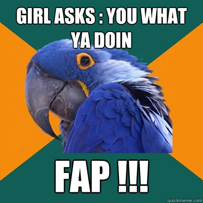 GIRL ASKS : YOU WHAT YA DOIN FAP !!!  Paranoid Parrot