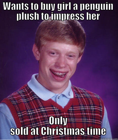 WANTS TO BUY GIRL A PENGUIN PLUSH TO IMPRESS HER ONLY SOLD AT CHRISTMAS TIME Bad Luck Brian