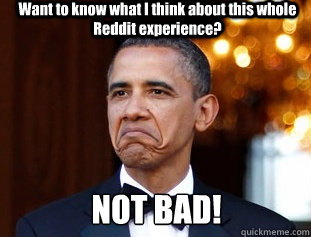 Want to know what I think about this whole Reddit experience? NOT BAD!  Not Bad Obama