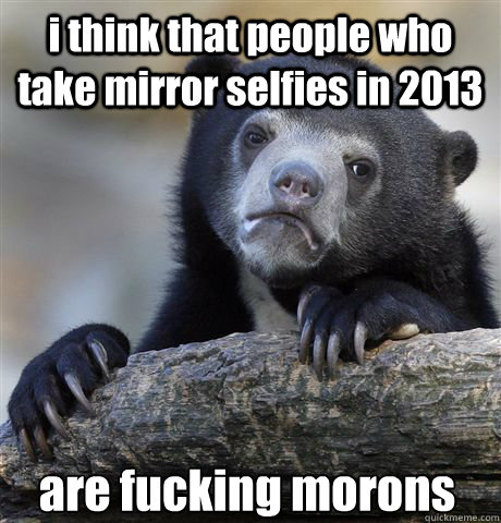 i think that people who take mirror selfies in 2013 are fucking morons  Confession Bear