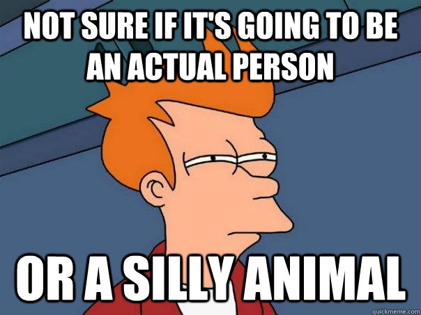 Not sure if it's going to be an actual person Or a silly animal  Futurama Fry