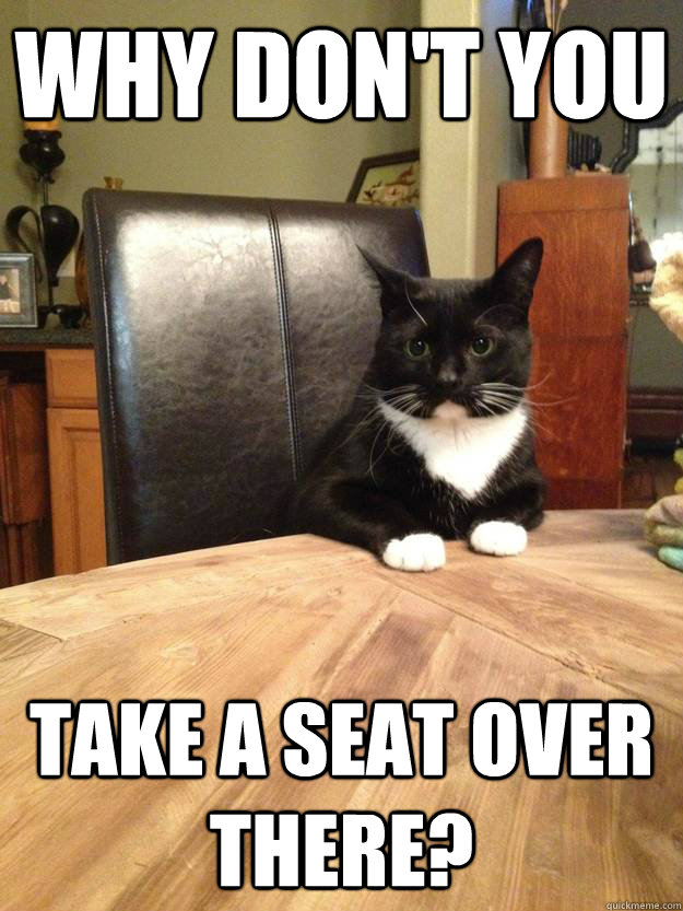 Why don't you take a seat over there?  Chris Hansen Cat