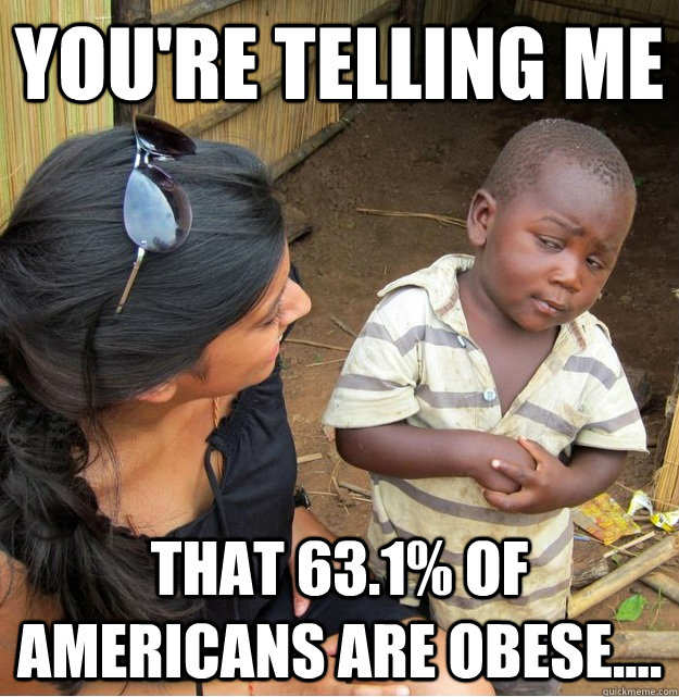 You're telling me  That 63.1% of americans are obese....  Skeptical Third World Kid
