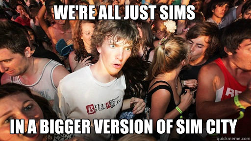 we're all just sims in a bigger version of Sim City  Sudden Clarity Clarence
