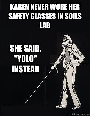 Karen never wore her safety glasses in soils lab She said, 