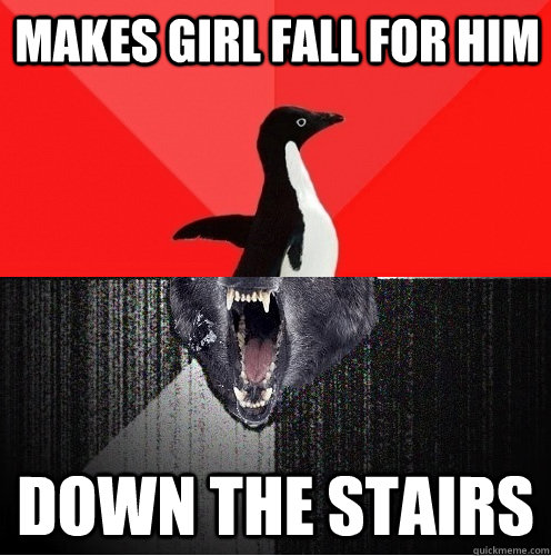Makes girl fall for him DOWN THE STAIRS  Socially Awesome Insanity Wolf