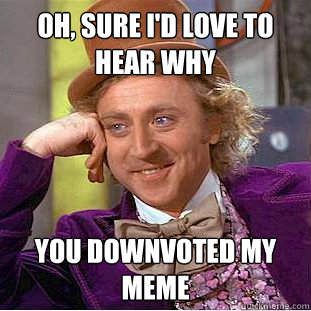 Oh, sure i'd love to hear why you downvoted my meme  Condescending Wonka