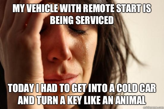 My vehicle with remote start is being serviced Today I had to get into a cold car and turn a key like an animal  First World Problems
