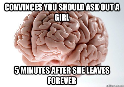 Convinces you should ask out a girl 5 minutes after she leaves forever  Scumbag Brain