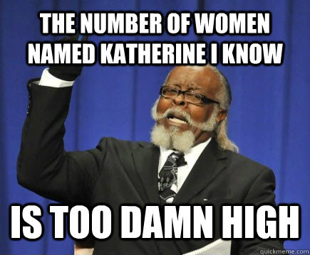 The number of women named Katherine I know Is too damn high  Too Damn High