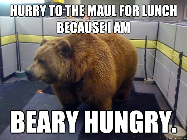 Hurry to the maul for lunch because I am Beary hungry.  Office Grizzly