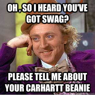 Oh , so i heard you've got swag? please tell me about your carhartt beanie - Oh , so i heard you've got swag? please tell me about your carhartt beanie  Condescending Wonka