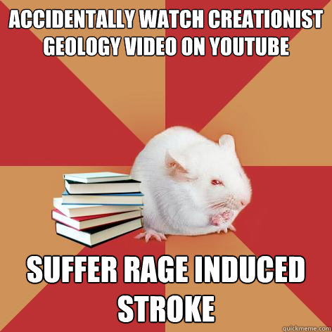 Accidentally watch creationist geology video on youtube suffer rage induced stroke - Accidentally watch creationist geology video on youtube suffer rage induced stroke  Science Major Mouse