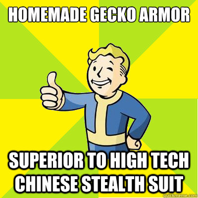 Homemade gecko armor Superior to high tech Chinese stealth suit  Fallout new vegas