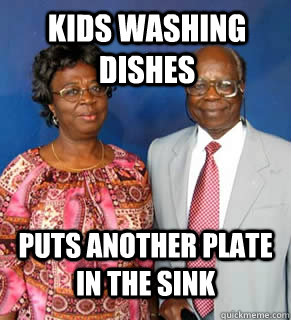 KIDS WASHING DISHES PUTS ANOTHER PLATE IN THE SINK  - KIDS WASHING DISHES PUTS ANOTHER PLATE IN THE SINK   African Parents