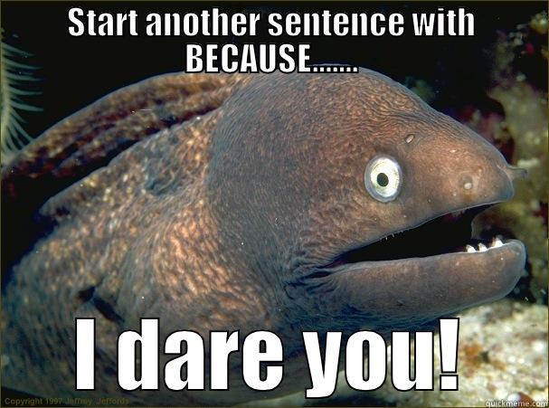 Because Eel - START ANOTHER SENTENCE WITH BECAUSE……. I DARE YOU! Bad Joke Eel